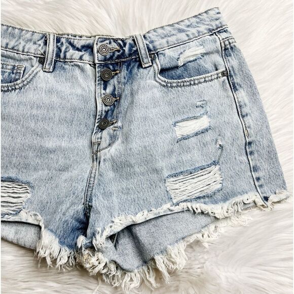 Hidden Distressed Cut Off Button Fly Denim Shorts Blue Size Medium - Picture 1 of 4